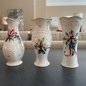 Three (3) Lenox Winter Greetings bud vases